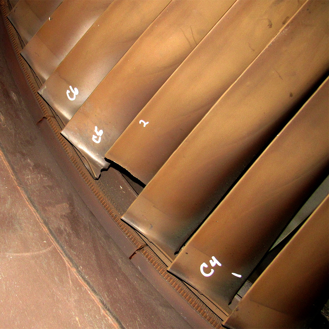 Visible damage to a gas turbine blade